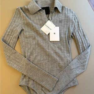 Givenchy Gray Ribbed Long Sleeve Polo Bodysuit
